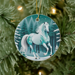 Décoration En Céramique Cheval d'argent vert dans la forêt enchantée