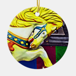 Décoration En Céramique Cheval De Carrousel Avec Mane Jaune