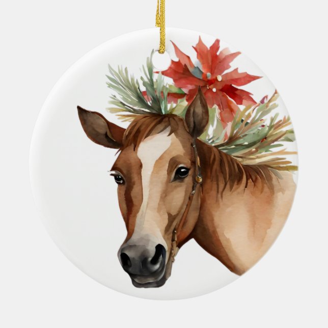 Décoration En Céramique Cheval de Noël en aquarelle (Dos)