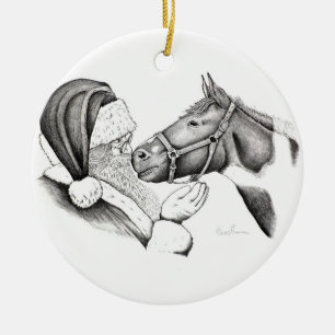 Décoration En Céramique Cheval de Noël et Père Noël