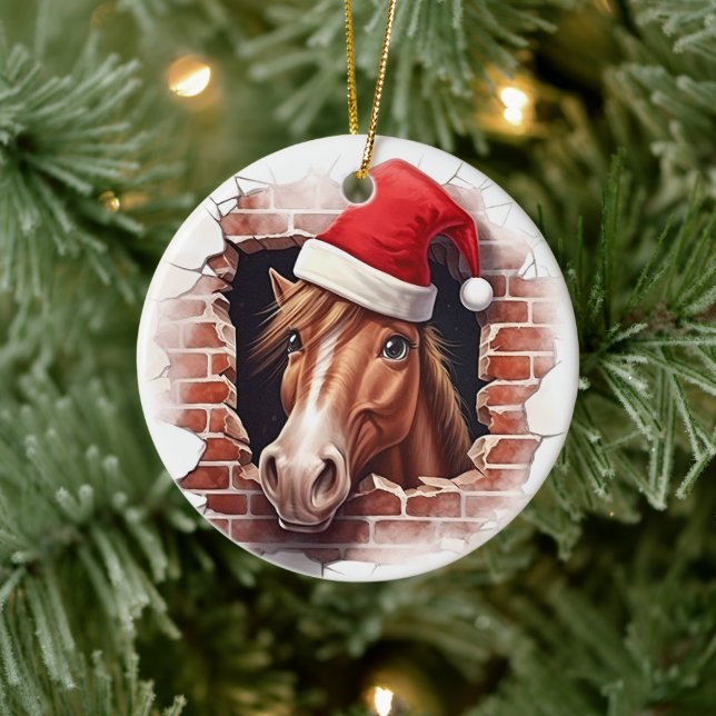 Décoration En Céramique Cheval en Santa Hat - 3D (Arbre)