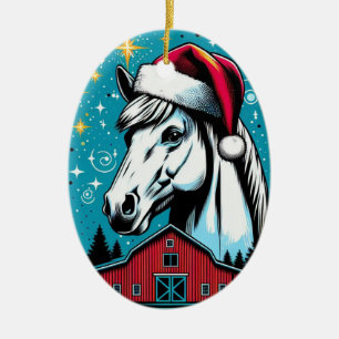 Décoration En Céramique Cheval et écurie de Noël de style rétro