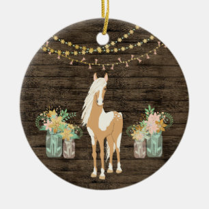 Décoration En Céramique Cheval et fleurs personnalisées Bois rustique