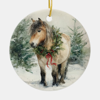 Décoration En Céramique Cheval Fjord Personnalisé Ornament de Noël Cadeau