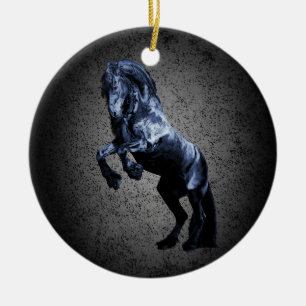Décoration En Céramique Cheval friésien, étalon de beauté noir, dessin ani