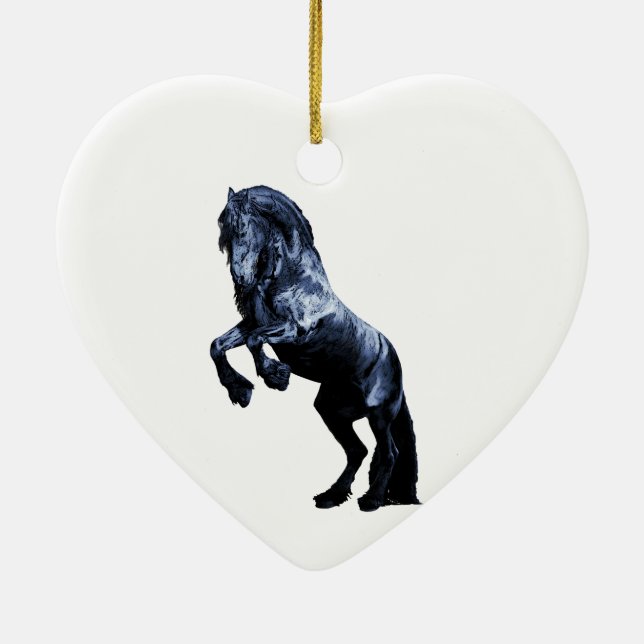 Décoration En Céramique Cheval friésien, étalon noir, coeur rouge (Dos)