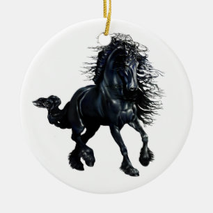 Décoration En Céramique Cheval frison, beauté noire d'étalon