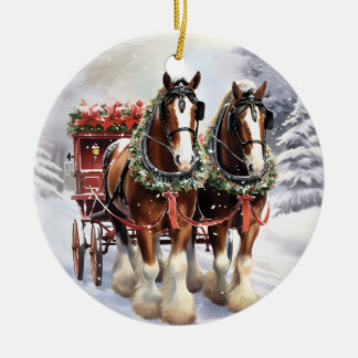 Décoration En Céramique Chevaux Clydesdale sur l'ornement de Noël en céram