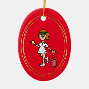 Décoration En Céramique Cheveux Brown clair Femme Tennis Joueur Ornament