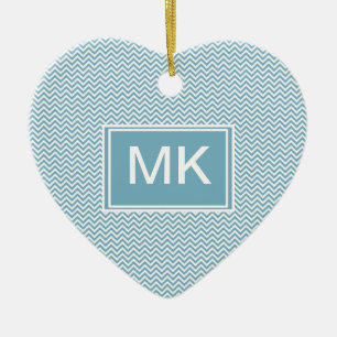 Décoration En Céramique Chevron bleu avec le monogramme