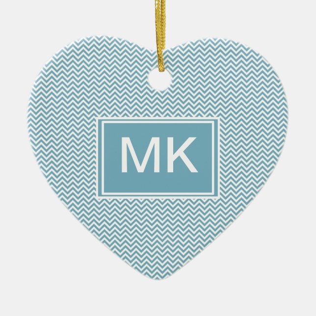 Décoration En Céramique Chevron bleu avec Monogramme (Devant)