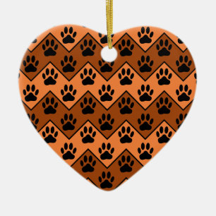 Décoration En Céramique Chevron Orange Brown Avec Motif Paw Chien