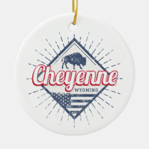 Décoration En Céramique Cheyenne City Wyoming États-Unis Vintage USA