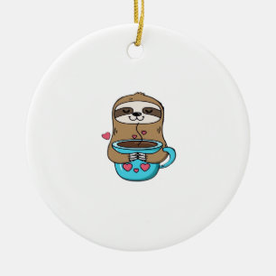 Décoration En Céramique Chibi Paresseux Amoureux du Café � Mignon Kawaii P