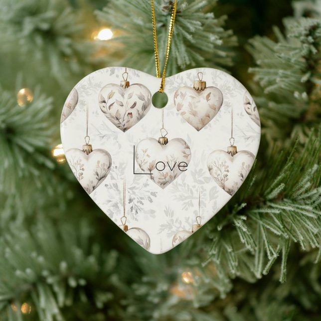 Décoration En Céramique Chic Cream Grey Hearts Ornaments   (Arbre)