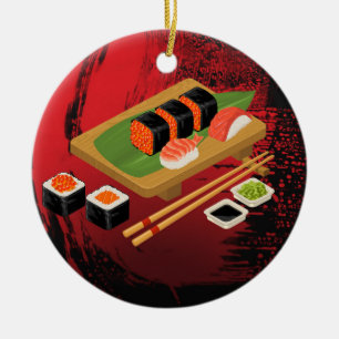 Décoration En Céramique Chic Élégant Moderne Sushi Noir & Rouge