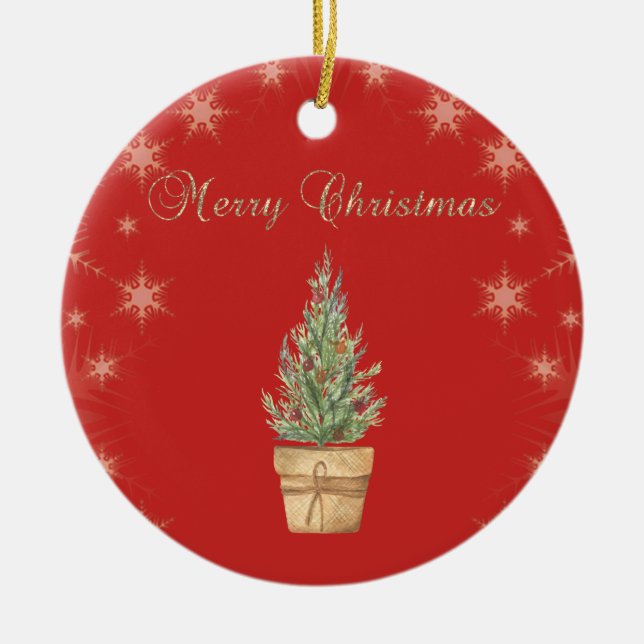 Décoration En Céramique Chic Faux Gold Snowflakes, Arbre de Noël Rouge (Devant)