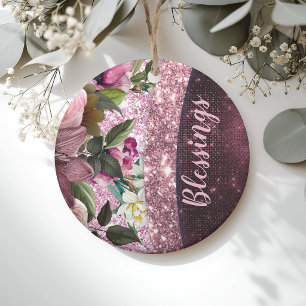 Décoration En Céramique Chic floral bordeaux rose violet pailleté monogram