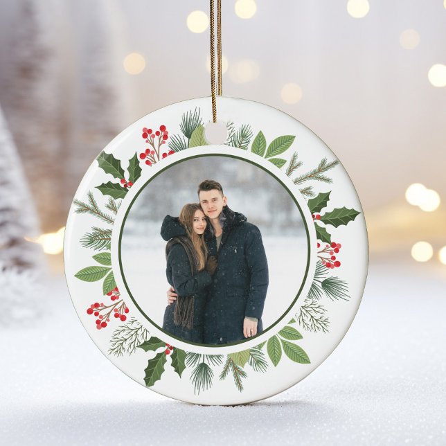 Décoration En Céramique Chic Green Holly Christmas Wreath 2 Side Photo (Créateur téléchargé)