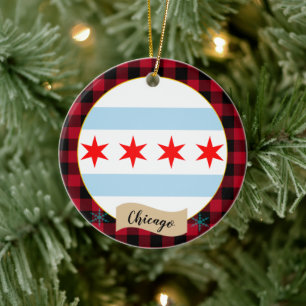 Décoration En Céramique Chicago, Red buffalo plaid & Chicago Flag