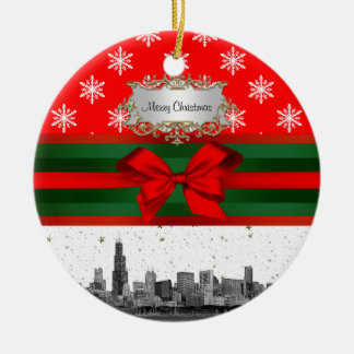Décoration En Céramique Chicago Skyline Flocon de Neige Rouge Noël
