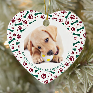 Décoration En Céramique Chien 2 Empreintes de pattes photo Noël personnali