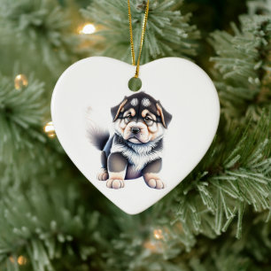 Décoration En Céramique Chien Alaskan Malamute Personnalisé Coeur de Chiot