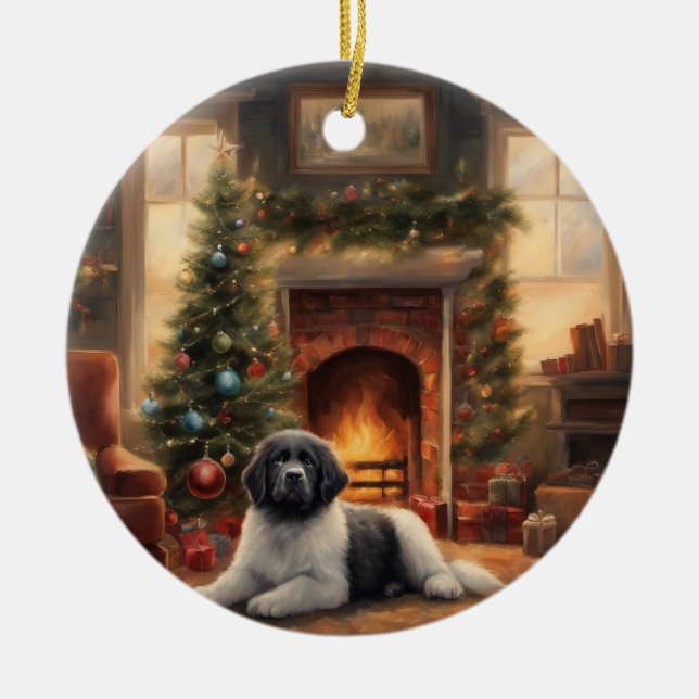 Décoration En Céramique Chien Assis Devant Un Arbre De Noël (Devant)