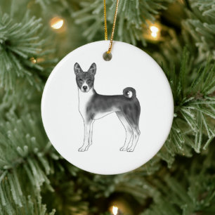 Décoration En Céramique Chien Basenji noir et blanc avec texte personnalis