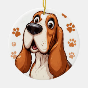 Décoration En Céramique Chien Basset Joyeux avec Empreintes de Patte Orang
