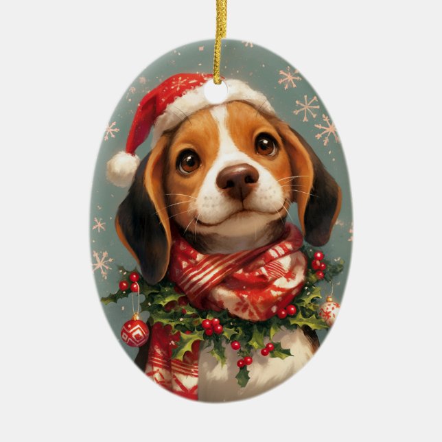 Décoration En Céramique Chien Beagle de Noël (Devant)