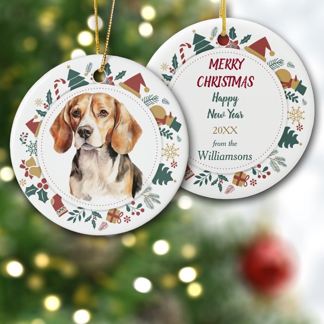 Décoration En Céramique Chien beagle encadré d'images de Noël (Créateur téléchargé)