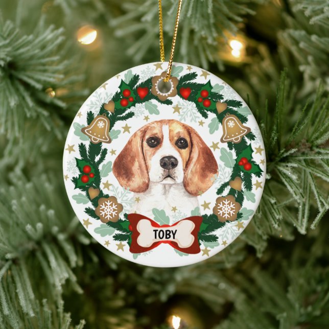 Décoration En Céramique Chien beagle Noël Chien mignon Chien Cookie Wreath (Arbre)