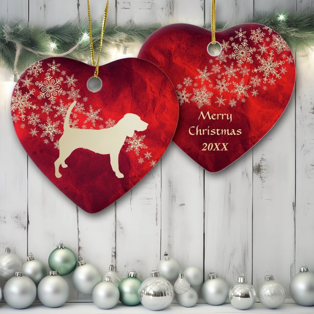 Décoration En Céramique Chien Beagle Red Gold Snowflake (Créateur téléchargé)