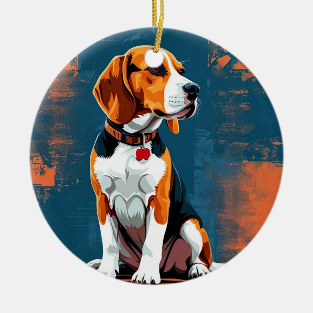 Décoration En Céramique Chien Beagle sur fond abstrait (Devant)
