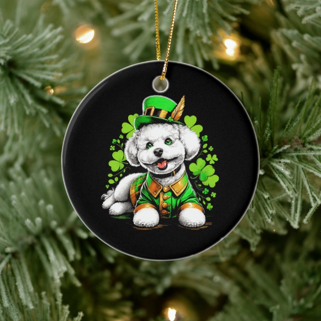 Décoration En Céramique Chien Bichon Frise Saint-Patrick (Arbre)