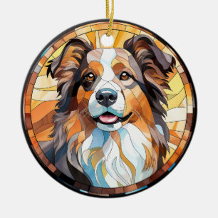 Décoration En Céramique Chien Border Collie en vitrail sucré