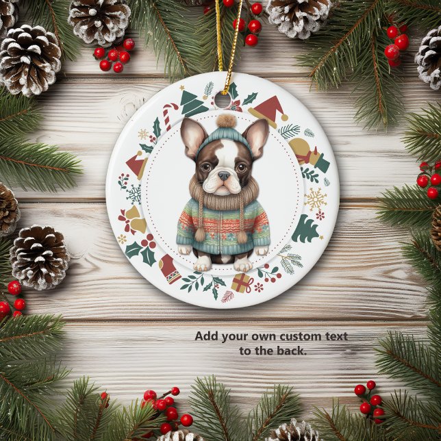 Décoration En Céramique Chien Boston Terrier en pull d'hiver Noël (Créateur téléchargé)