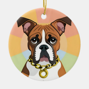 Décoration En Céramique Chien Boxer dans un cadre circulaire vibrant