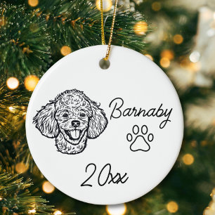 Décoration En Céramique Chien Caniche Ligne de nom personnalisé et année A