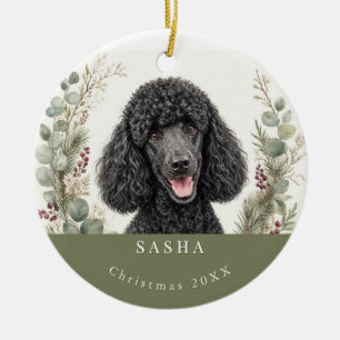 Décoration En Céramique Chien Caniche Noir Race Aquarelle Noël