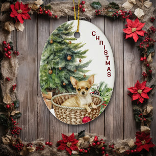 Décoration En Céramique Chien Chihuahua panier en osier Noël