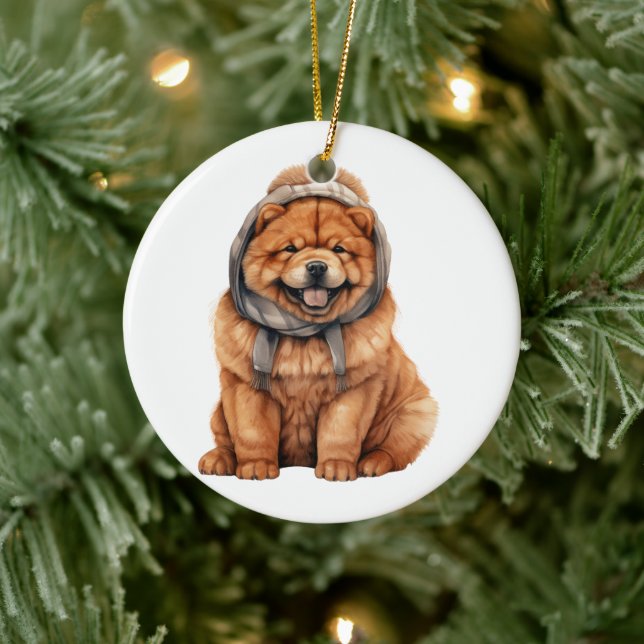 Décoration En Céramique Chien Chow Chow Personnalisé (Arbre)
