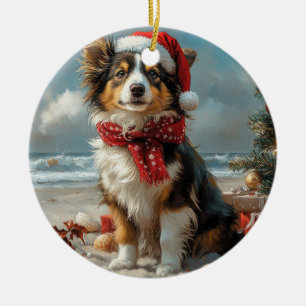 Décoration En Céramique Chien Colley Rough Noël Vintage Plage