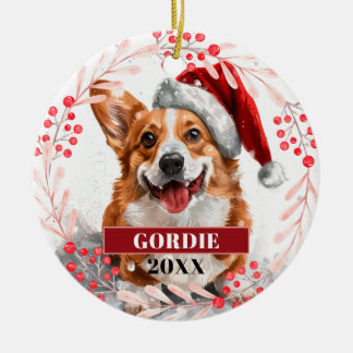 Décoration En Céramique Chien Corgi Gallois avec un Chapeau de Père Noël O