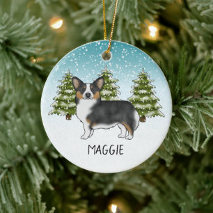 Décoration En Céramique Chien Corgi Pembroke Tricolore Noir Noël d'Hiver