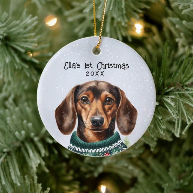 Décoration En Céramique Chien Dachshund personnalisé (Arbre)