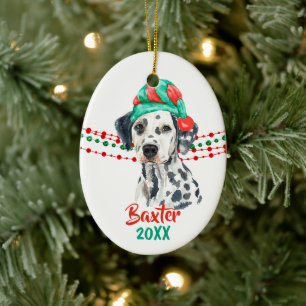 Décoration En Céramique Chien dalmate Santa Hat Perles à cordes de vacance