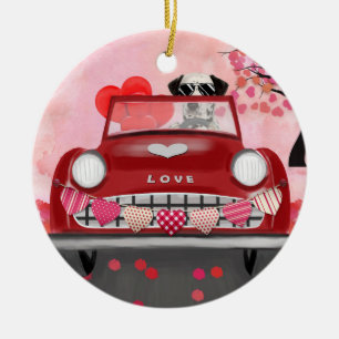 Décoration En Céramique Chien Dalmatien Conduisant une Voiture avec des Cœ