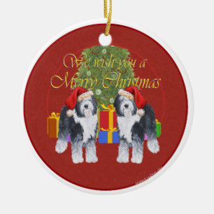 Décoration En Céramique Chien de berger anglais ancien Noël